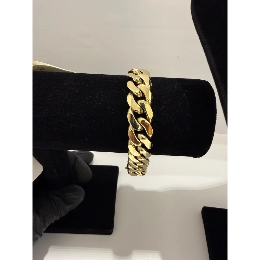 cuban bracelet 14k gold plated over stainless 8inch 14mm water resist lock clasp